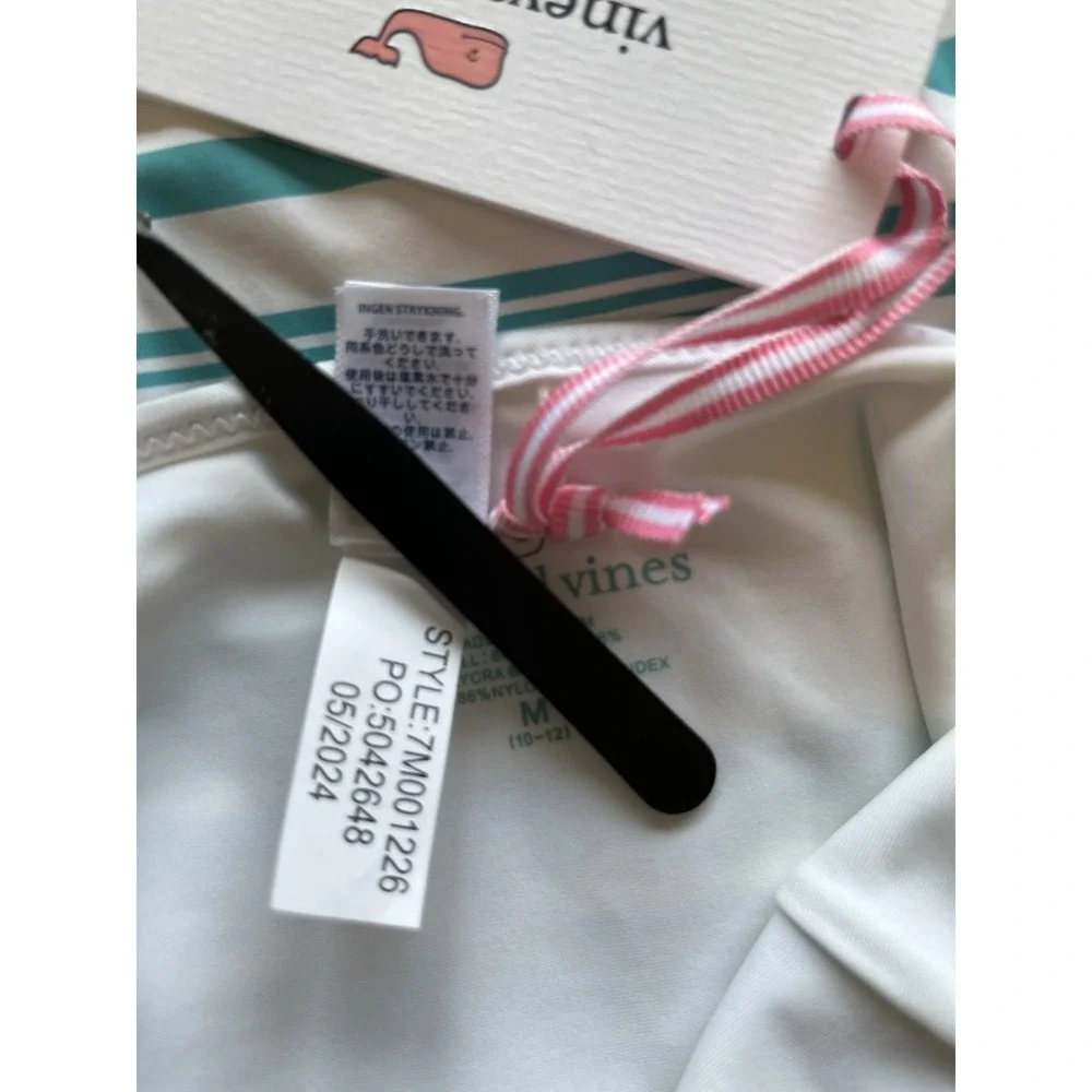 $65 NWT Vineyard Vines Sz M (10-12) Girls Swim Suit White Blue Green Stripe New